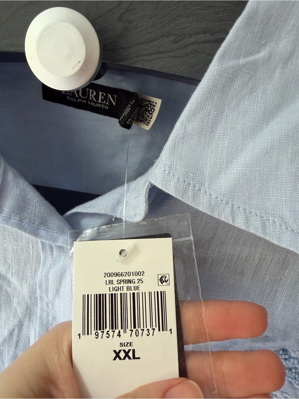 Lauren Ralph Lauren Oversize Striped Floral-Logo Linen Shirt Light Blue XXL - Picture 7 of 10